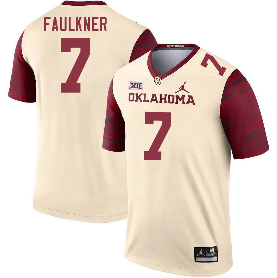 Men #7 River Faulkner Oklahoma Sooners College Football Jerseys Stitched Sale-Cream